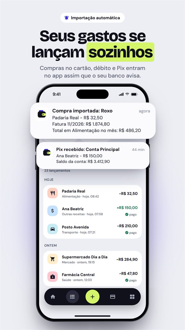 Lançamentos criados a partir das notificações do banco